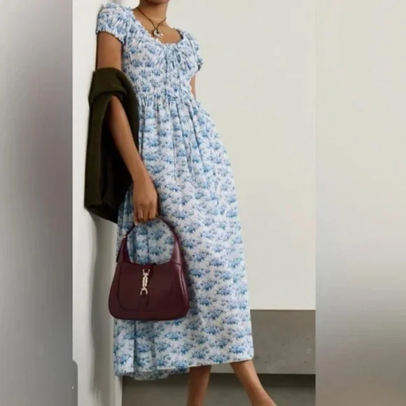 Doen Ashlynn tie-detailed floral-print organic cotton voile midi dress NWOT S - Picture 2 of 7